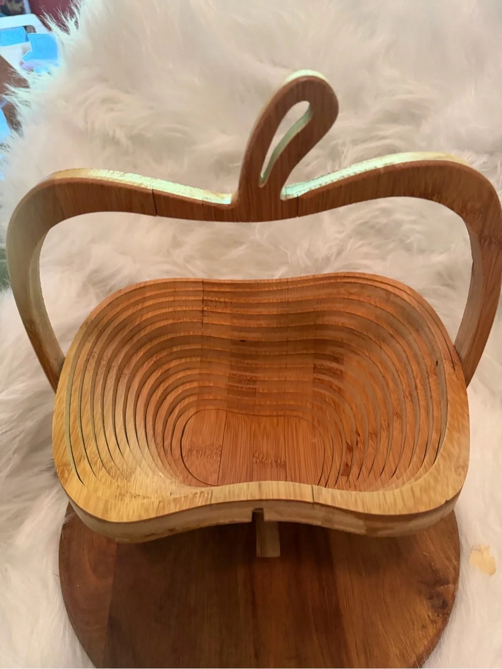 Wooden Apple-Shaped Fruit Basket - Natural Bamboo